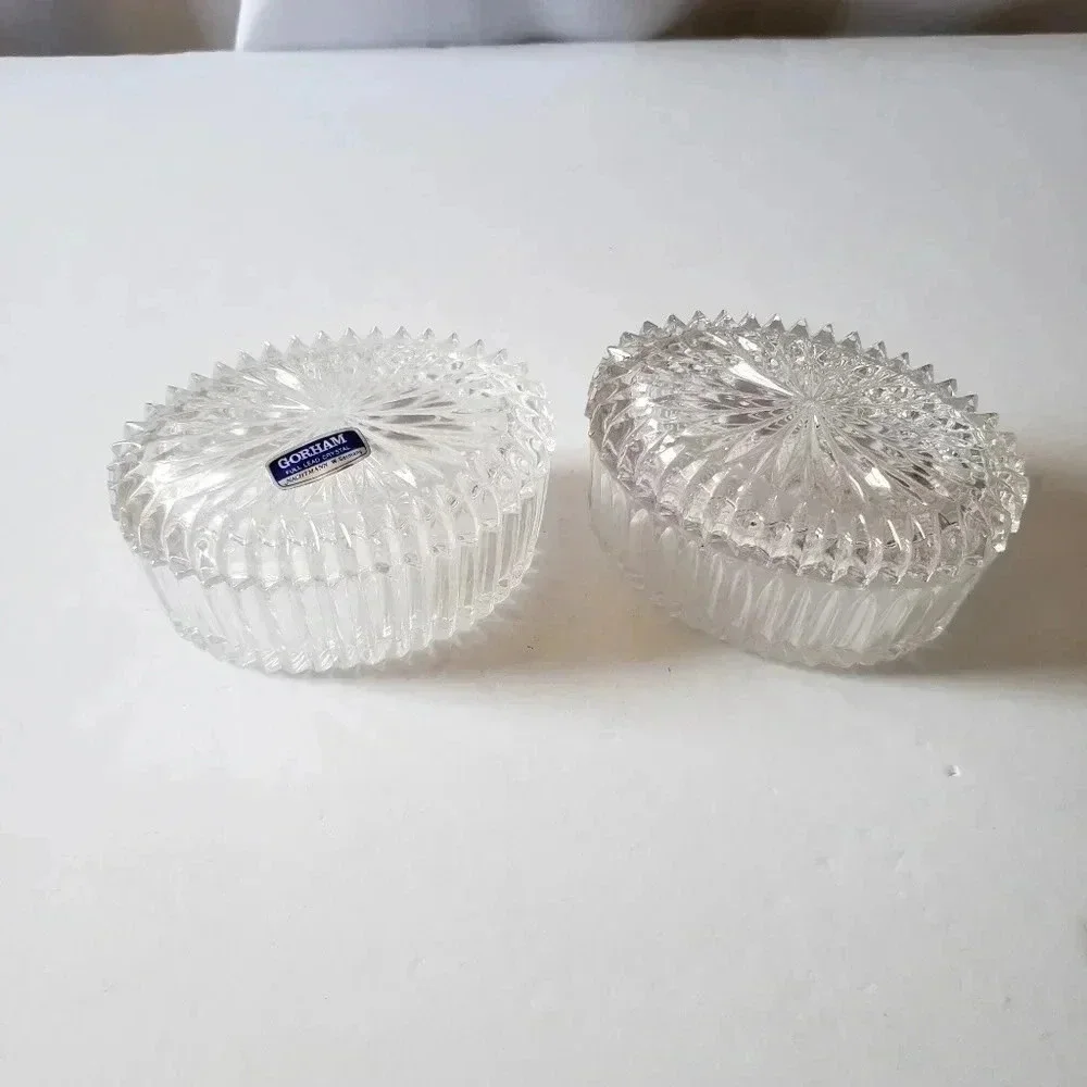Gorham set of 3 pieces  Oval Shaped Full Lead Crystal Glass Trinket Jewelry Box